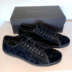 John Varvatos Hattan Low Top Sneaker, Black brushed velvet, Men’s 13”